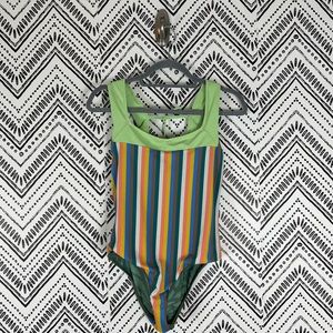 Women The Seea Green Yellow Blue Striped Reversible One Piece Swimsuit Sz L